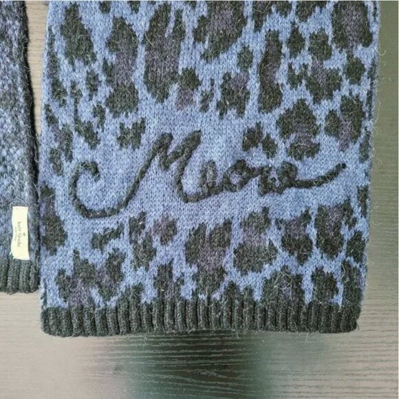 kate spade meow adriatic blue leopard hat beanie and scarf set like new - Picture 4 of 5